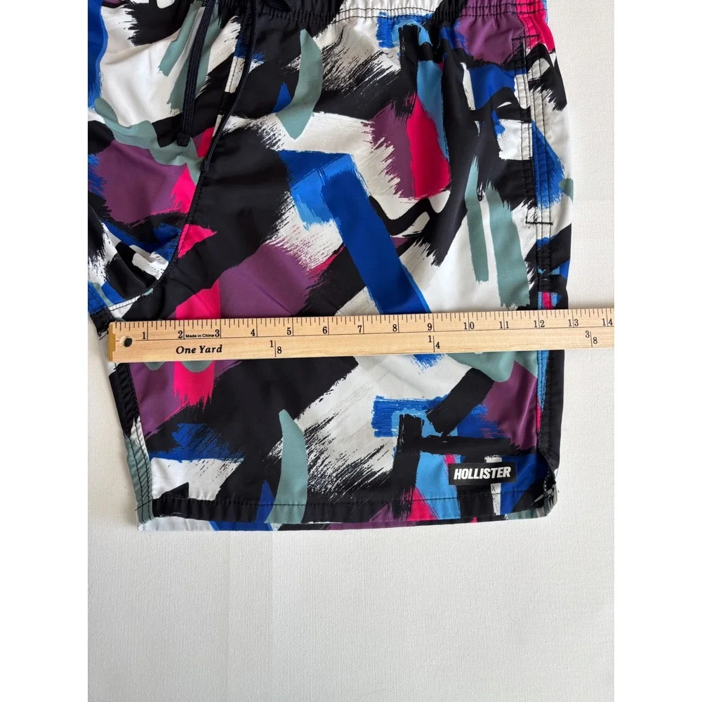Hollister Mens Swim Trunks XL Abstract Brushstroke Blue Pink Black Mesh‎ Lined